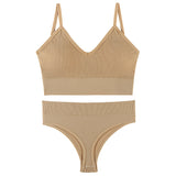 Women's Underwear Small Chest Push-up Thin Wireless Large Size Sports Sling Vest French Triangle Cup Bra Thong Set