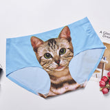Cat Head Traceless Ventilation, Ice Silk Mid Waist, Women's Briefs
