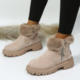 Women's Snow Boots, Winter Warm Foldable Plush Tube Short, Solid Color Round-toe Platform Shoes