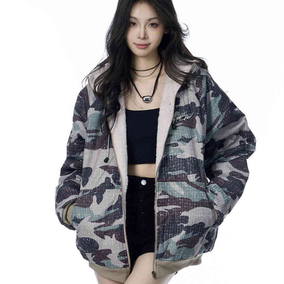 American Vintage, Army Green, Fur Collar Hooded Jacket