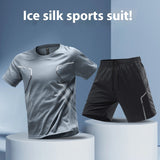 Men's Sports Running T-shirt, Color Block Quick-drying Breathable Short Sleeve Round Neck Active Tee Set