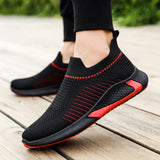 Fashion Mesh Sock Shoes with Striped Design, Men's Outdoor Breathable Slip-on Sneakers, Casual Lightweight Running Sports Boots