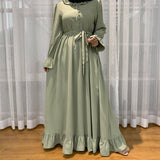 Solid Color Stitching, Long Muslim Dress