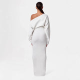 INS Sexy Off-shoulder Slim Fit Knit Long Sleeve Bodycon Maxi Dress