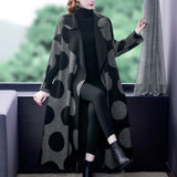 Women's Polka Dot Mid-length Large Lapel Coat Jacket