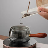 Semi-automatic Rotary Heat-resistant Glass Teapot, Lazy Tea Making with Infuser and Wooden Handle, Office Home Accessories Kitchen Gadgets