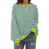 Loose Striped Long Sleeved T-shirt, Casual Pullover Sweater for Women