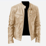 Men's PU Leather Zip-up Jacket with Stand Collar