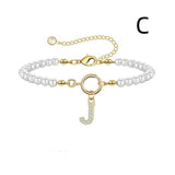 New Fashion Toggle Clasp Initial Bracelet, Women's A-Z Letter Pendant, 6mm Pearl Bracelet for Women