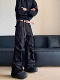 Retro Multi-pocket Cargo Pants, Men's Straight Casual Paratrooper Trousers