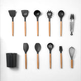 12-piece Non-stick Silicone Kitchenware Set with Wooden Handles