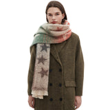 Women’s Gradient Star Scarf – Jacquard Knit Autumn Winter Circle Neck Wrap