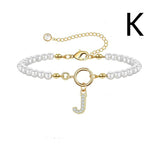 New Fashion Toggle Clasp Initial Bracelet, Women's A-Z Letter Pendant, 6mm Pearl Bracelet for Women