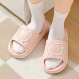 Rhombus Design Bear Slippers, Indoor Non-slip Thick Soles, Bedroom Bathroom Slippers for Women and Men, Cute House Flats