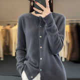 Women’s Cashmere Cardigan, O-neck Loose Fit Merino Wool Sweater – Winter Knitwear Top