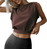 Sexy Navel-exposed Sweatshirt, Summer Loose Sleeveless T-shirt, Running Fitness Yoga Crop Tops, Women's Clothing