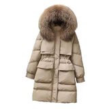 Big Fur Collar White Duck Down Jacket, Overknee Thickened Winter Coat