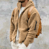 Plush Hooded Jacket, Men's Autumn and Winter Fleece Double-sided Wear, Warm Coat with Zipper, Loose Casual Jacket, Outdoor Clothing