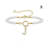 New Fashion Toggle Clasp Initial Bracelet, Women's A-Z Letter Pendant, 6mm Pearl Bracelet for Women