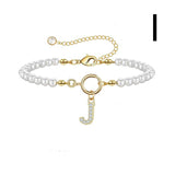New Fashion Toggle Clasp Initial Bracelet, Women's A-Z Letter Pendant, 6mm Pearl Bracelet for Women
