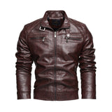Trendy PU Leather Jacket with Pockets for Men