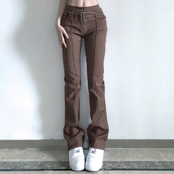 Retro Distressed Hot Girls' Washed Belt Slimming Jeans