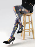 Thin Printed Pantyhose, Abstract Retro Stockings
