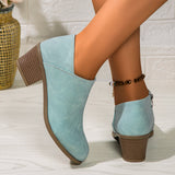 Chunky Heel Round Toe Ankle Shoes with Side Zipper Design, Fashion Fall Winter Short Boots for Women
