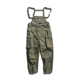 Men’s Washed Retro Cargo Suspender Overalls – Solid Color Casual Utility Pants