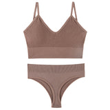 Women's Underwear Small Chest Push-up Thin Wireless Large Size Sports Sling Vest French Triangle Cup Bra Thong Set