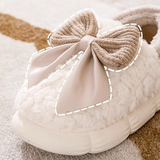 Big Bow-knot Fluffy Winter Warm Covered Heel Cotton Thick-soled Platform Slippers, Indoor and Outdoor Garden Walking Shoes