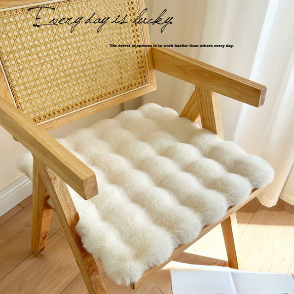 Warm Soft Rabbit Plush Chair Cushion, Computer Chair Casual Dining Floor Carpet, Thickened Student Stool Cushion, Office Butt Pad