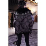 Black Fur Collar Cotton-padded Coat, Warm-keeping Jacket