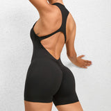 Zippered Yoga Fitness Shorts Jumpsuit, Sleeveless Tummy Control Stretch Shapewear, Butt Lifting Sportswear for Women