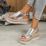 Summer Shiny Hollow Design, Fish Mouth Sandals for Women, Fashion Buckle Wedges Shoes