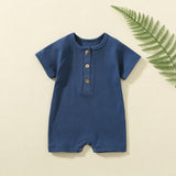 Baby Summer Short Sleeve Romper – Soft Cotton Button Bodysuit for Infants