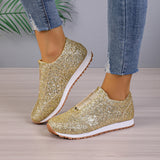 Gold Sliver Sequined Flats, New Fashion Round Toe Slip-on Shoes, Women's Outdoor Casual Walking Running Boots