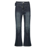 Retro Distressed Hot Girls' Washed Belt Slimming Jeans