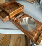 Solid Wood Cigar Ashtray with Storage Drawer & Whiskey Tray