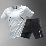 Men's Sports Running T-shirt, Color Block Quick-drying Breathable Short Sleeve Round Neck Active Tee Set