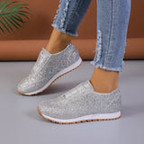 Gold Sliver Sequined Flats, New Fashion Round Toe Slip-on Shoes, Women's Outdoor Casual Walking Running Boots