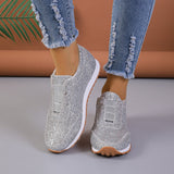 Gold Sliver Sequined Flats, New Fashion Round Toe Slip-on Shoes, Women's Outdoor Casual Walking Running Boots
