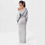 INS Sexy Off-shoulder Slim Fit Knit Long Sleeve Bodycon Maxi Dress
