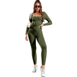 Pure Color, Tight Yoga Bodysuit, Women's Long-sleeved, Sports and Outdoor Cropped Dress