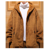 Large Size Men's Casual Grain Fashion Fleece Hooded Jacket