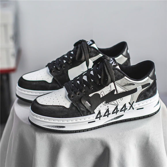 Distressed Graffiti Skateboard Shoes, Men's Sneakers