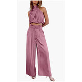 Casual Sleeveless Midriff-baring, Top and Wide Leg Pants, 2 Pcs Set, Summer Suits Women's Clothing