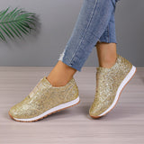 Gold Sliver Sequined Flats, New Fashion Round Toe Slip-on Shoes, Women's Outdoor Casual Walking Running Boots