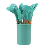12-piece Non-stick Silicone Kitchenware Set with Wooden Handles