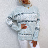 Women’s Winter Snowflake Knit Sweater – Half Turtleneck Christmas Pullover
